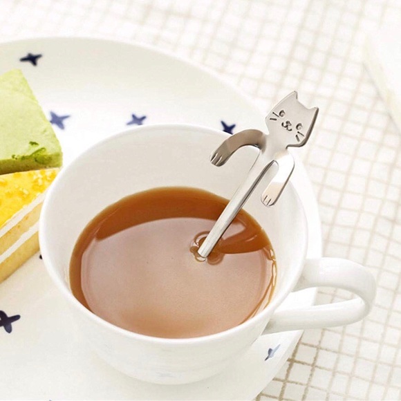 2-Pack Cat Coffee Dessert Cute Silver Spoons - Picture 4 of 8